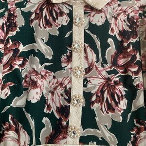 Elegant Floral Dress in Green and Pink